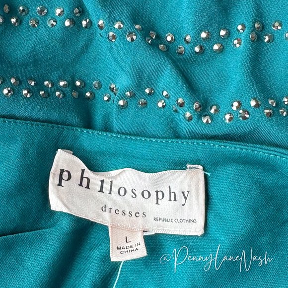 NWT Philosophy One Shoulder Embellished Dress Teal - Picture 9 of 11